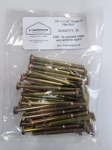 1/4" x 3.25" Grade 8 hex bolt (bag of 30)