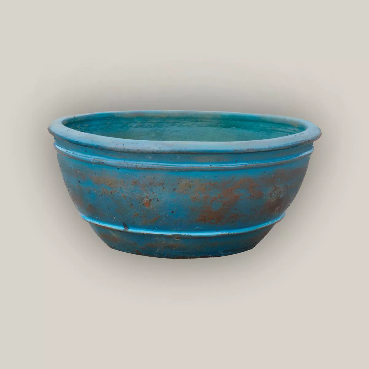 1-729R1 8211 Antique Aqua Rustic Low Bowl Ceramic Planter 8211 208221 x 208221 x 108221 Antique Aqua