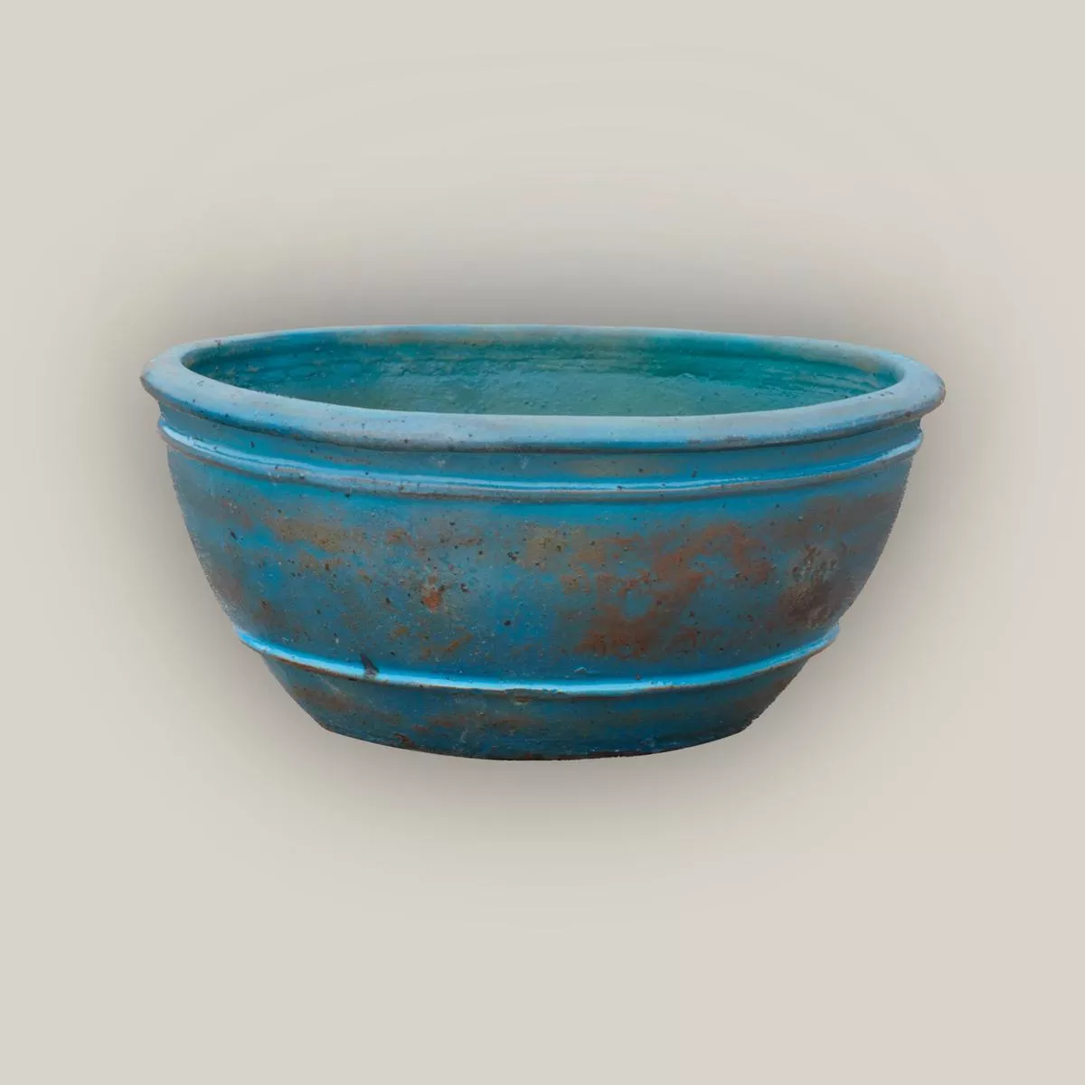 1-729R1 – Antique Aqua Rustic Low Bowl Ceramic Planter – 29″ x 29″ x 14″ | Antique Aqua