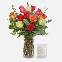 1-Dozen Multicolor Roses + Sydney Hale Candle
