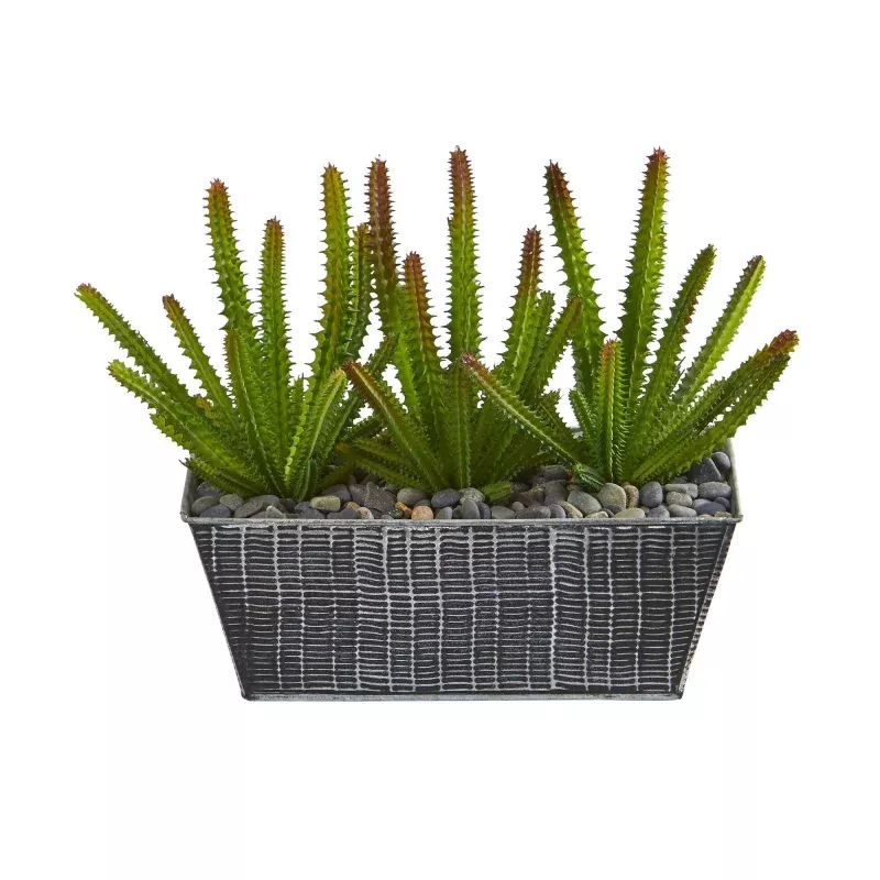 10 Cactus Succulent Artificial Plant in Embossed Tin Planter