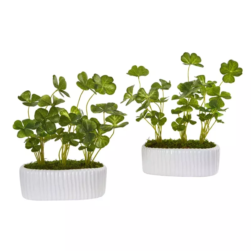 10 Clover Artificial Plant in White Planter (Set of 2)