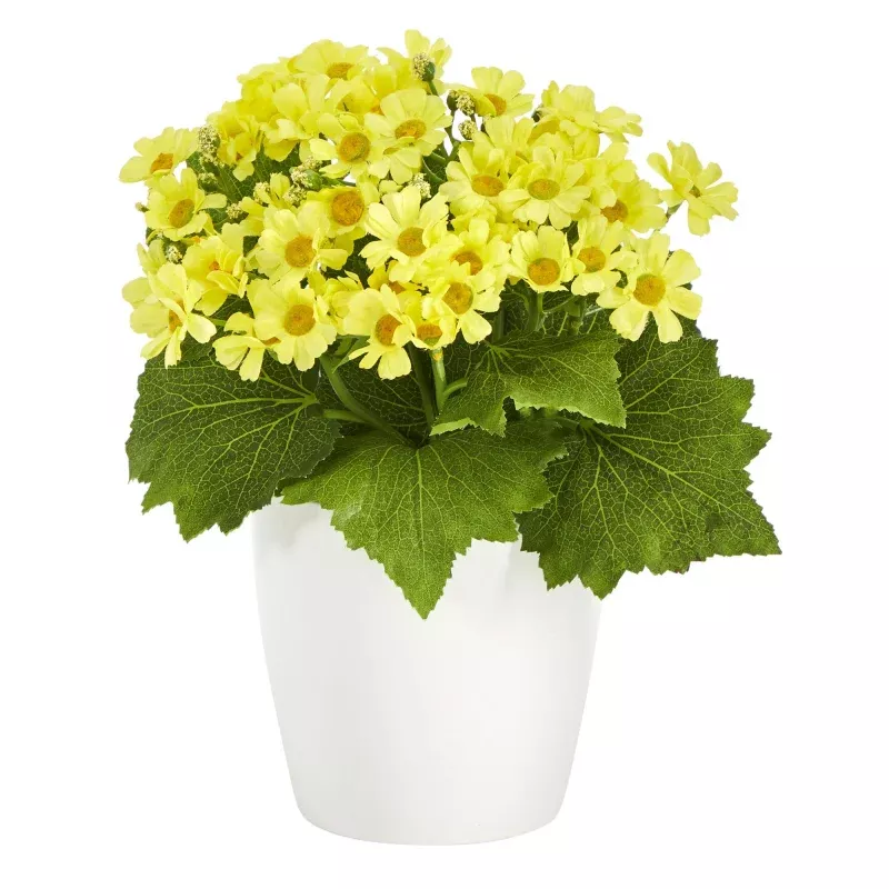 10 Daisy Artificial Plant in White Planter