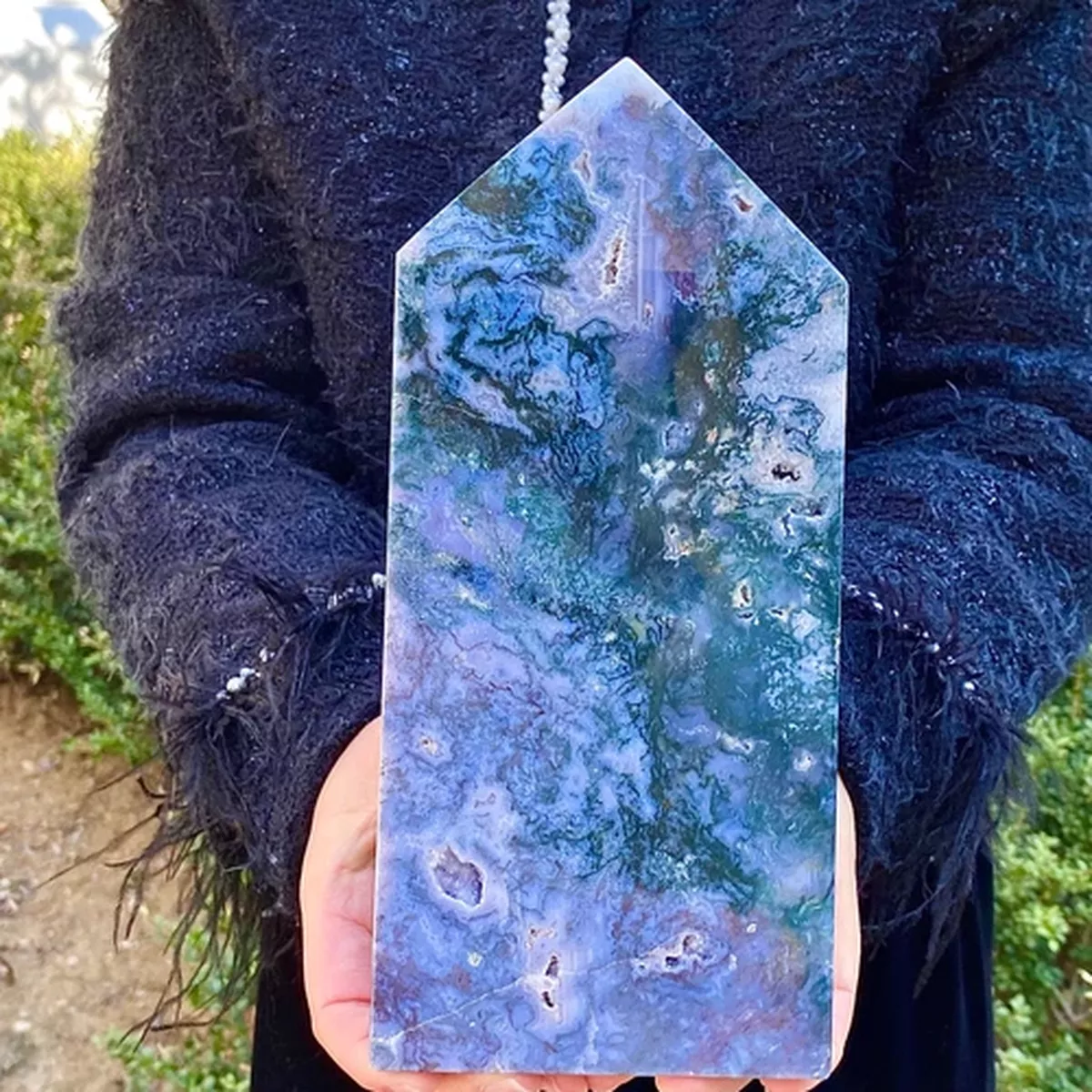 3.63LB Natural aquatic plant Multi pointed water grass moss agate column healing
