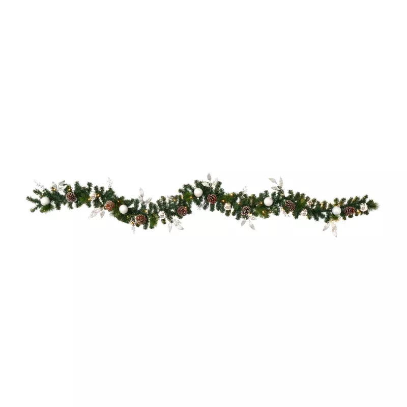 9 Ornament and Pinecone Artificial Christmas Garland with 50 Clear LED Lights
