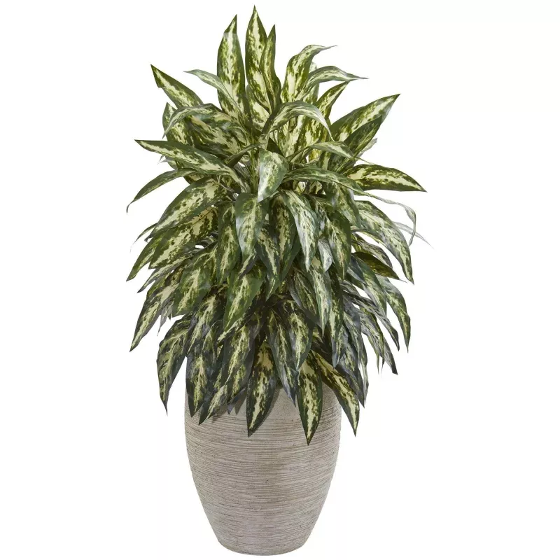 Aglonema Artificial Plant in Sand Colored Planter