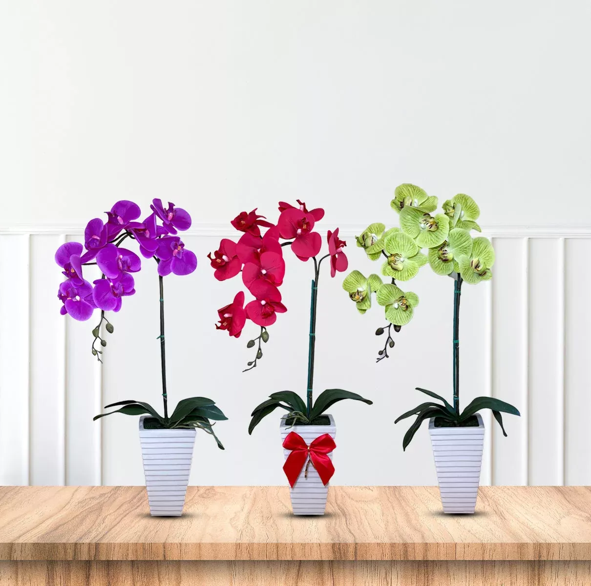 Artificial Orchid in Triangular Ceramic Pot – Lifelike Elegant Gift