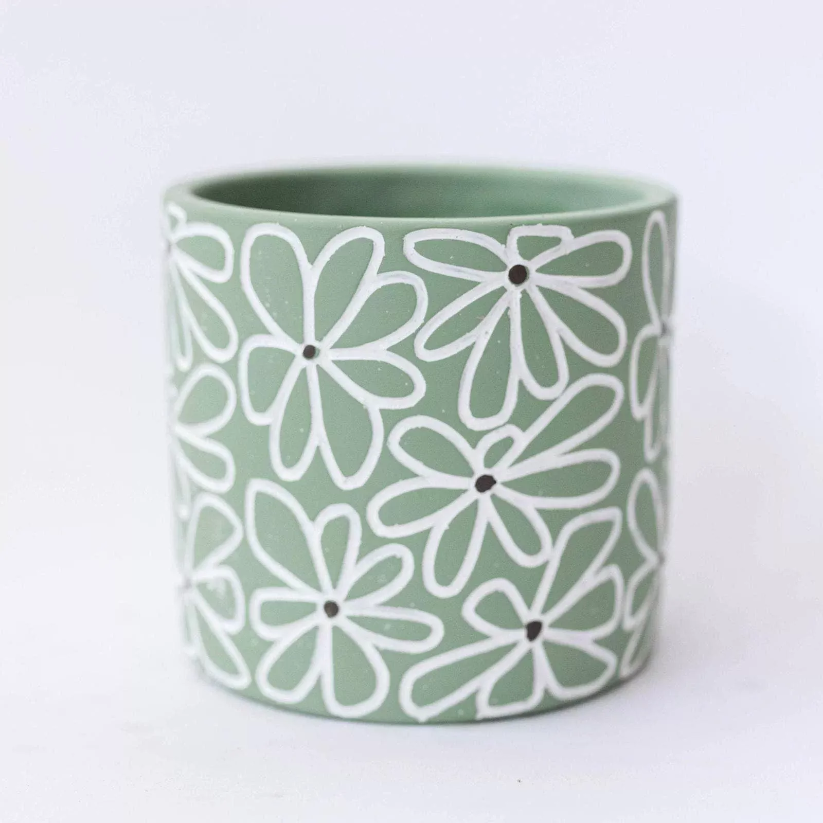 Cement Flower Pot, Flowers, Green