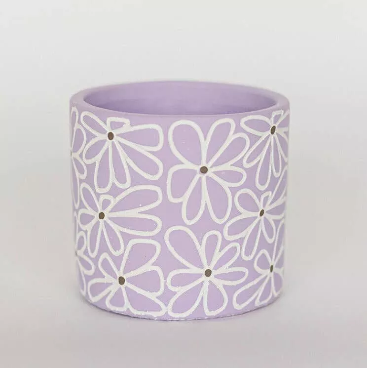 Cement Flower Pot, Flowers, Purple
