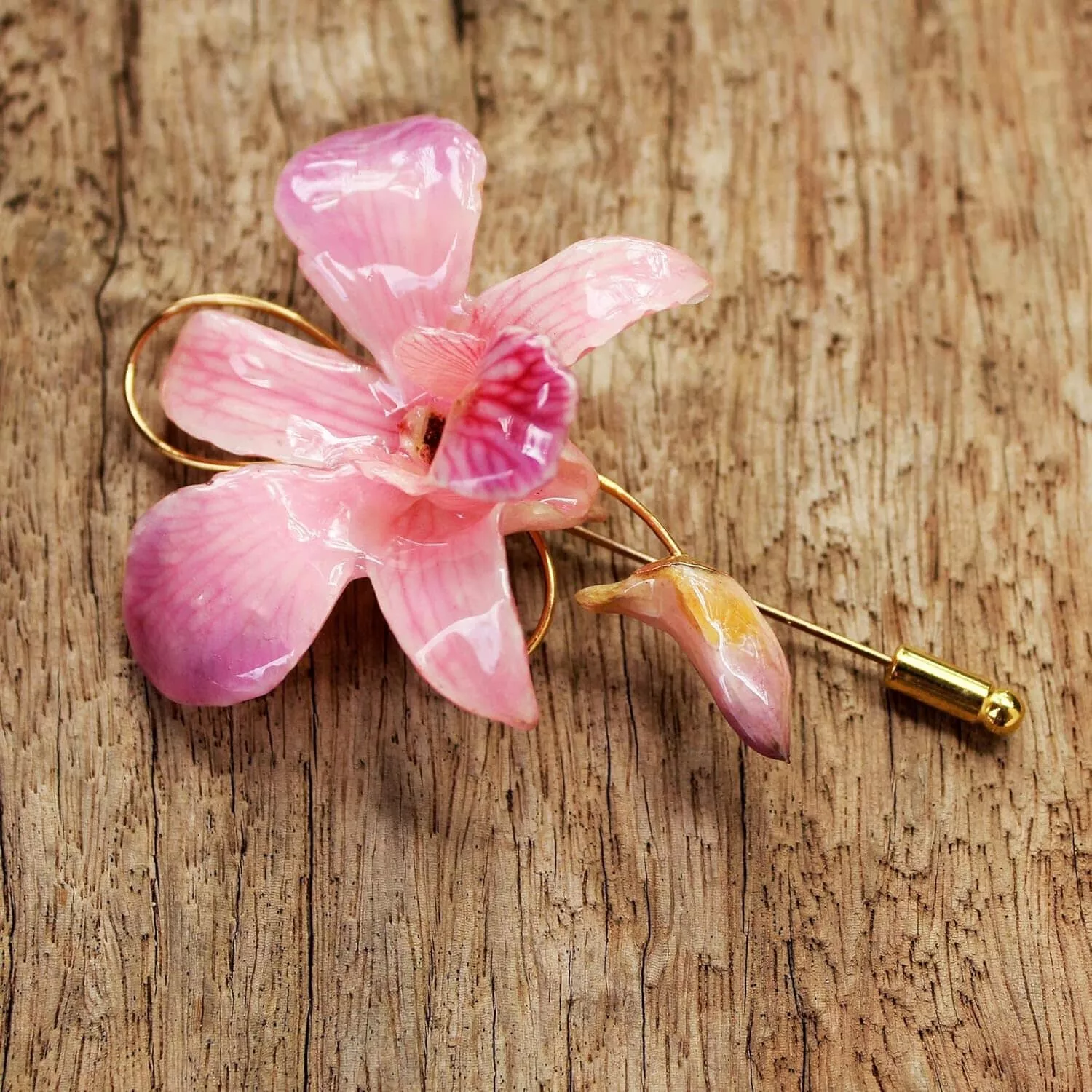 A Collector’s Gift: A Gold Plated Pin | Artisan Crafted Brooch | Gold Plated Dendrobium Orchid | 3″L x 1.8″W