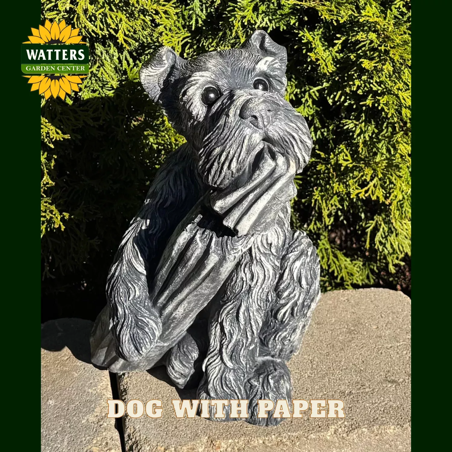 DOG WITH PAPER STATUE