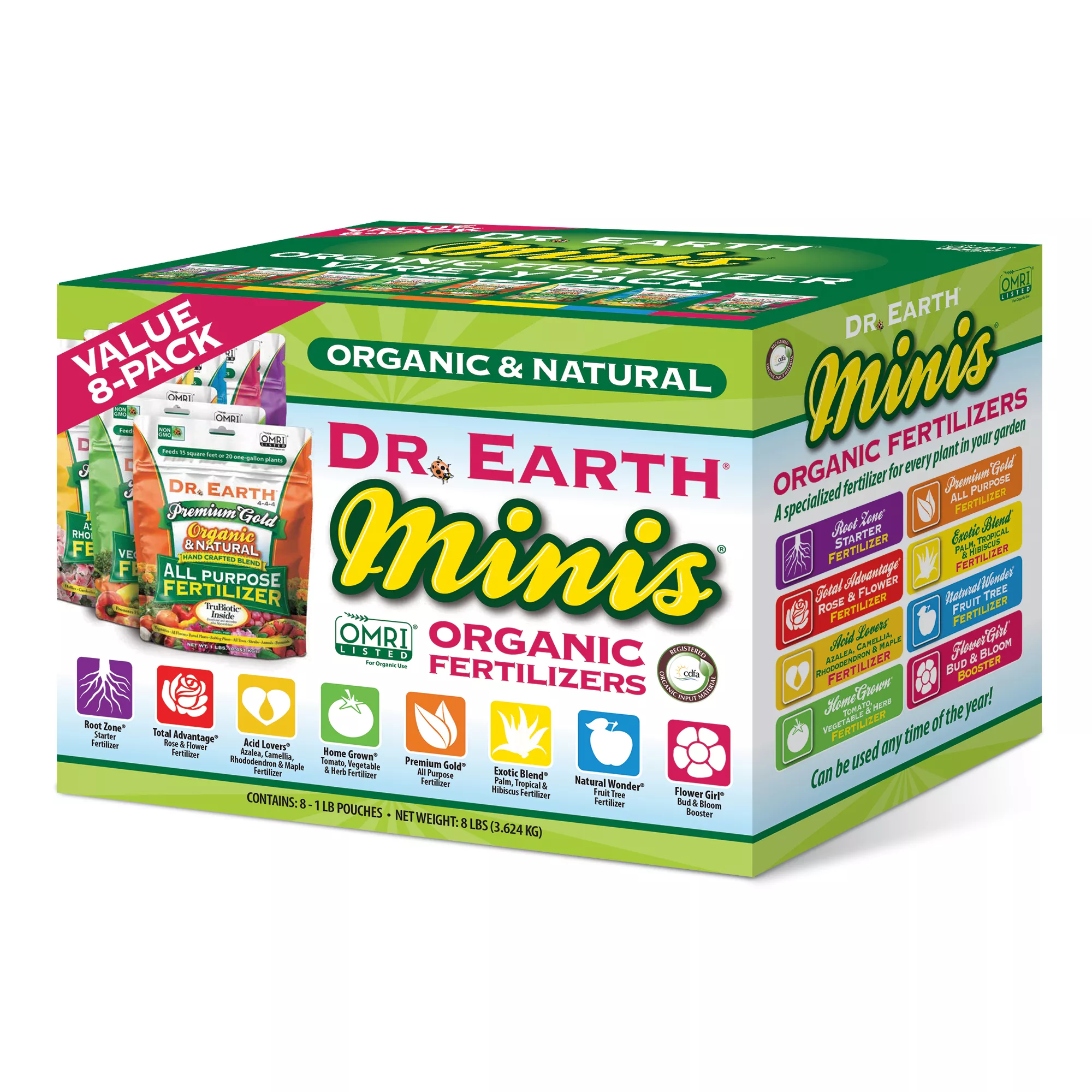 Dr. EarthOrganic & NaturalMINI’s Fertilizer Value Pack( 8 – 1 lbs pouches )
