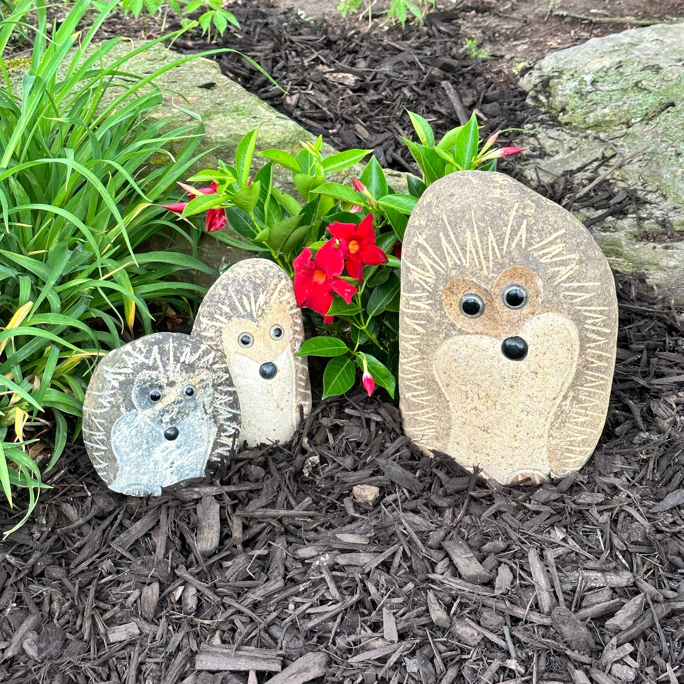 Family of Boulder Standing Hedgehogs 3 Pcs 6″8″12″