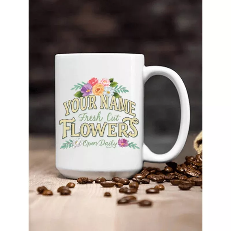 Fresh Cut Flowers – White Ceramic Coffee Mug (Single)
