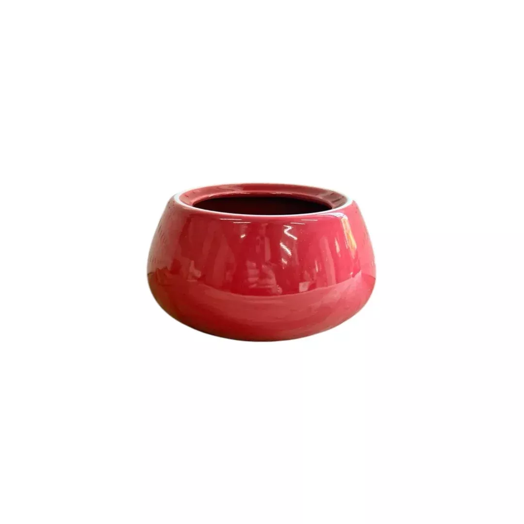 Glossy Red Apple-Shaped Ceramic Planter Pot