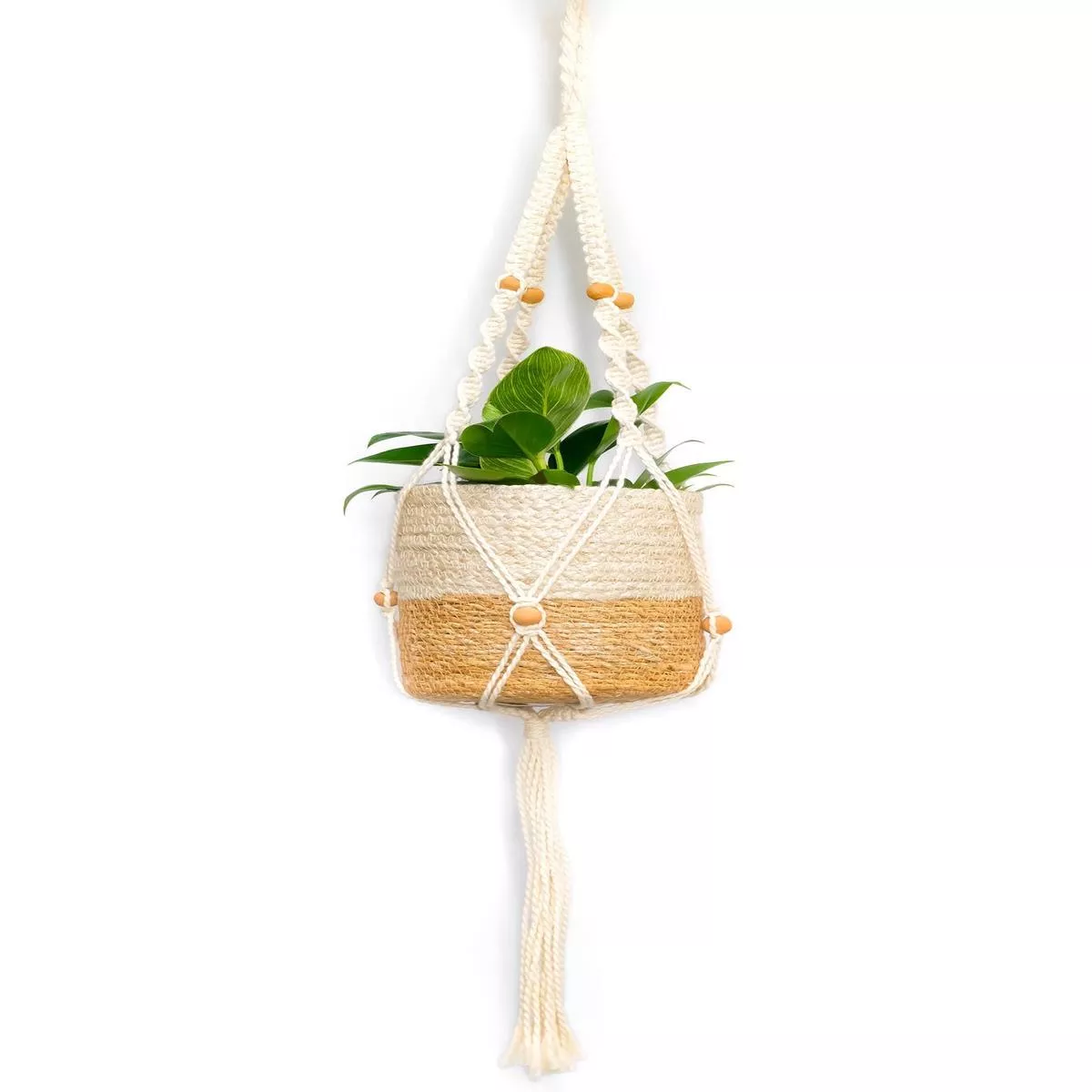 Handmade Macrame Cotton Plant Hanger with Beads (38inch)