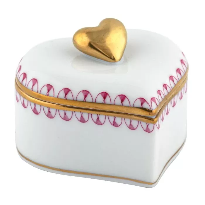 Herend Double Heart Box – Raspberry