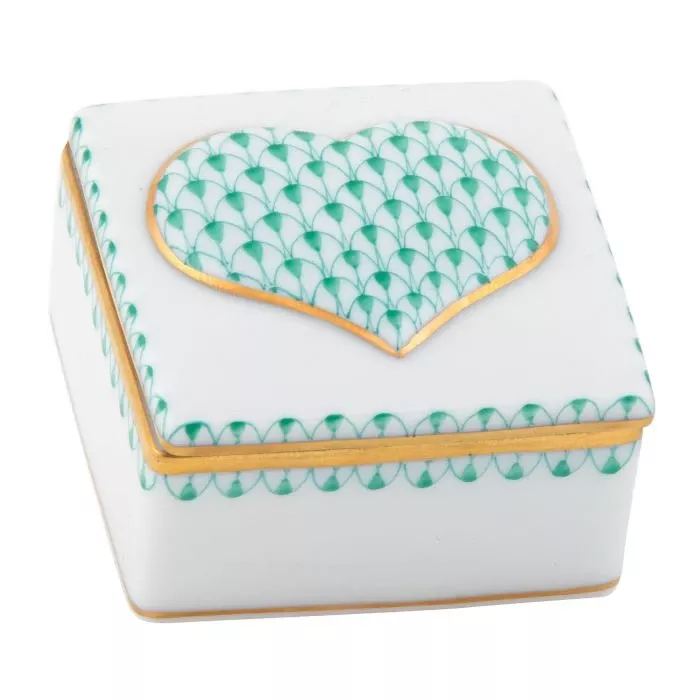 Herend Embossed Heart Box – Green