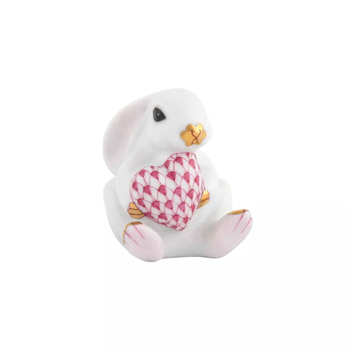 Herend White Bunny with Heart – Raspberry