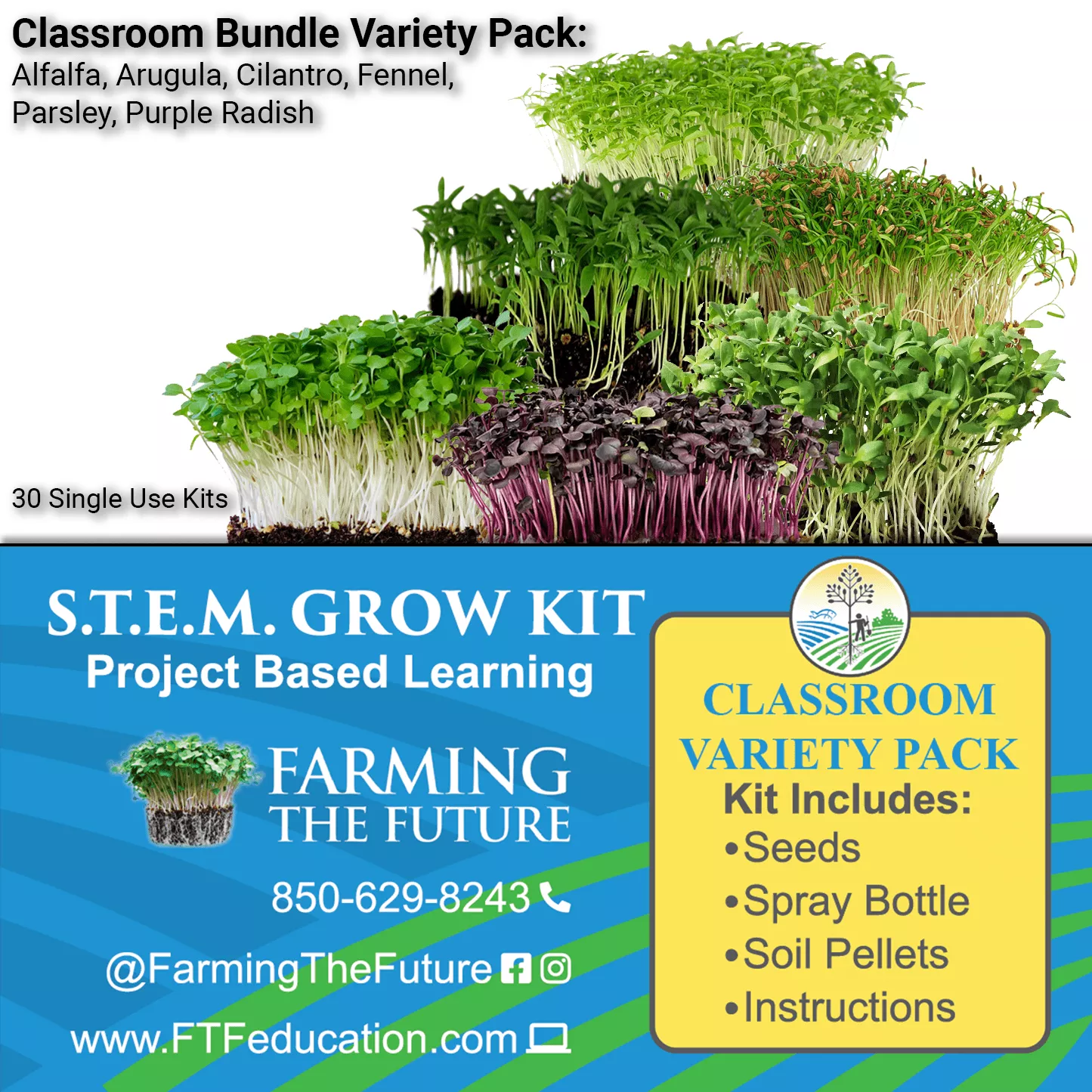 K-12 STEM Student Variety Pack Microgreen Kit – Classroom Bundle