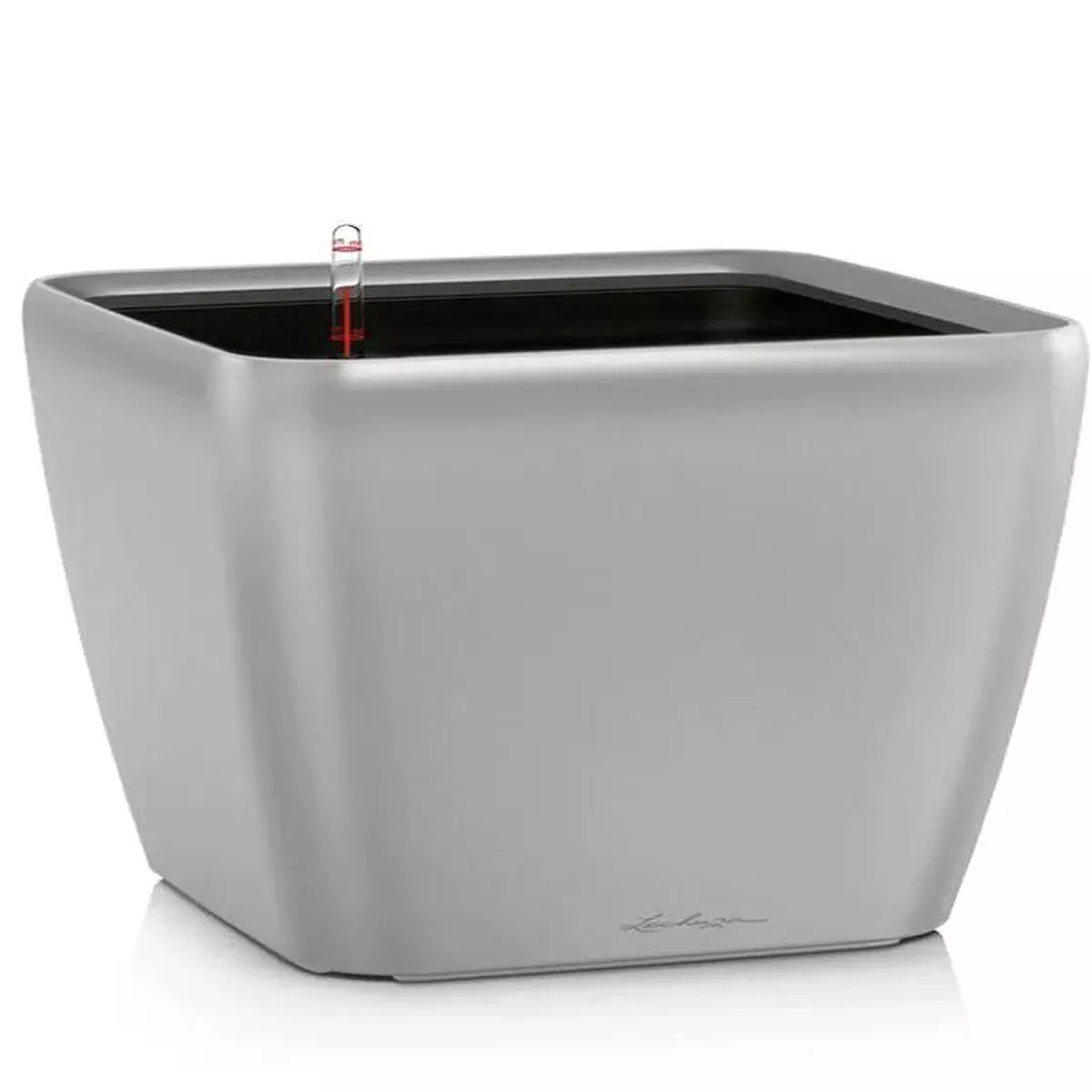 Lechuza Premium Quadro LS 35 Plant Pot 33cm Height 295cm Dia All Inclusive Set Silver Metallic
