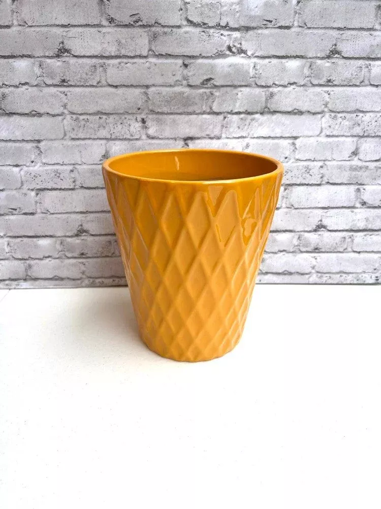Mustard Ceramic Garden Planter – 8-Inch Indoor Outdoor Pot