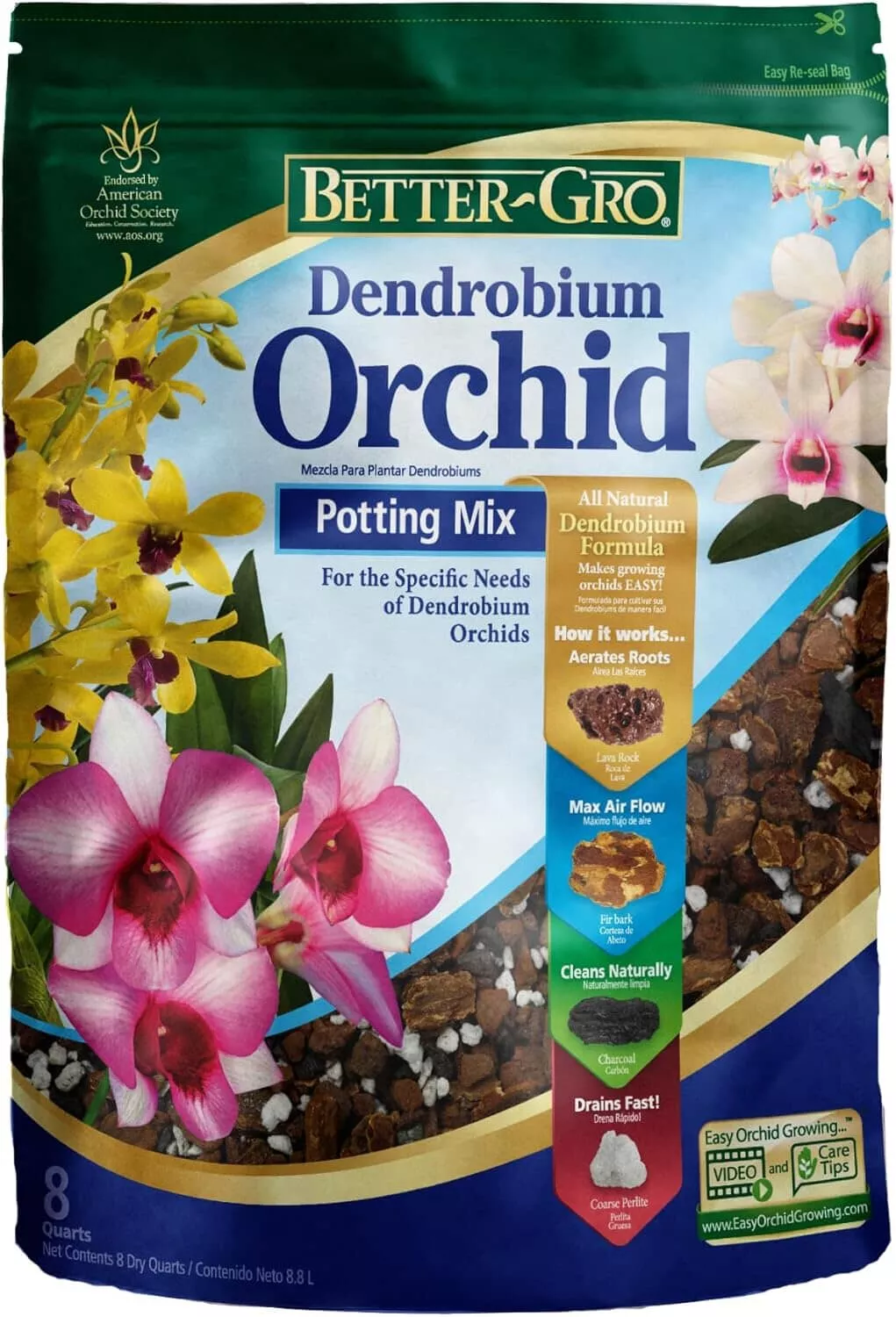 Orchids Supplies: Orchid Mix for Cattleya and Dendrobium, Endorsed by American Orchid Society – 8 Quart