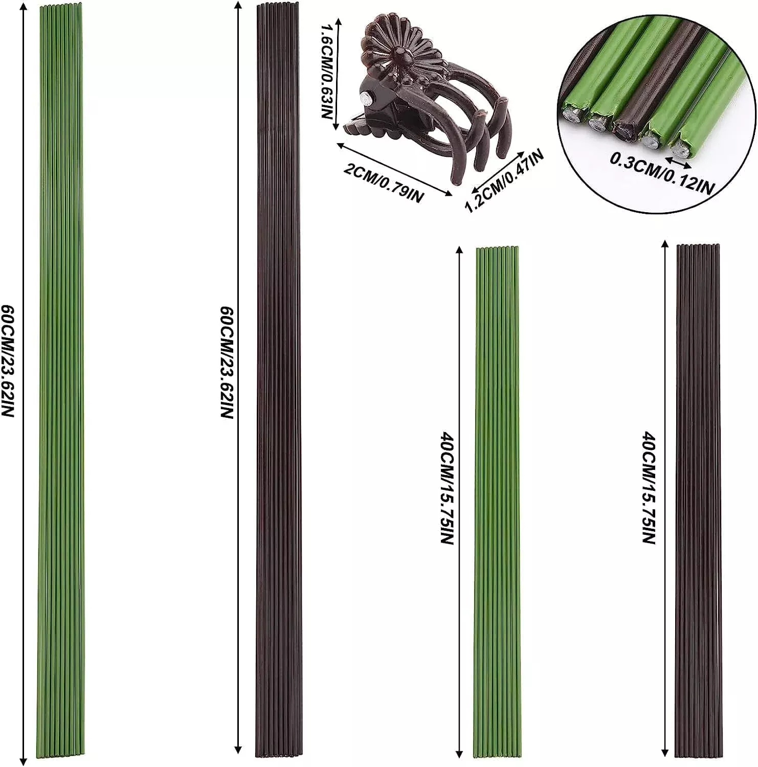 Orchids Supplies: Pot Stakes – Garden Metal Plant Stakes 10PCS with Vine Fixing Clip Set, 15PCS – 24inch Tall