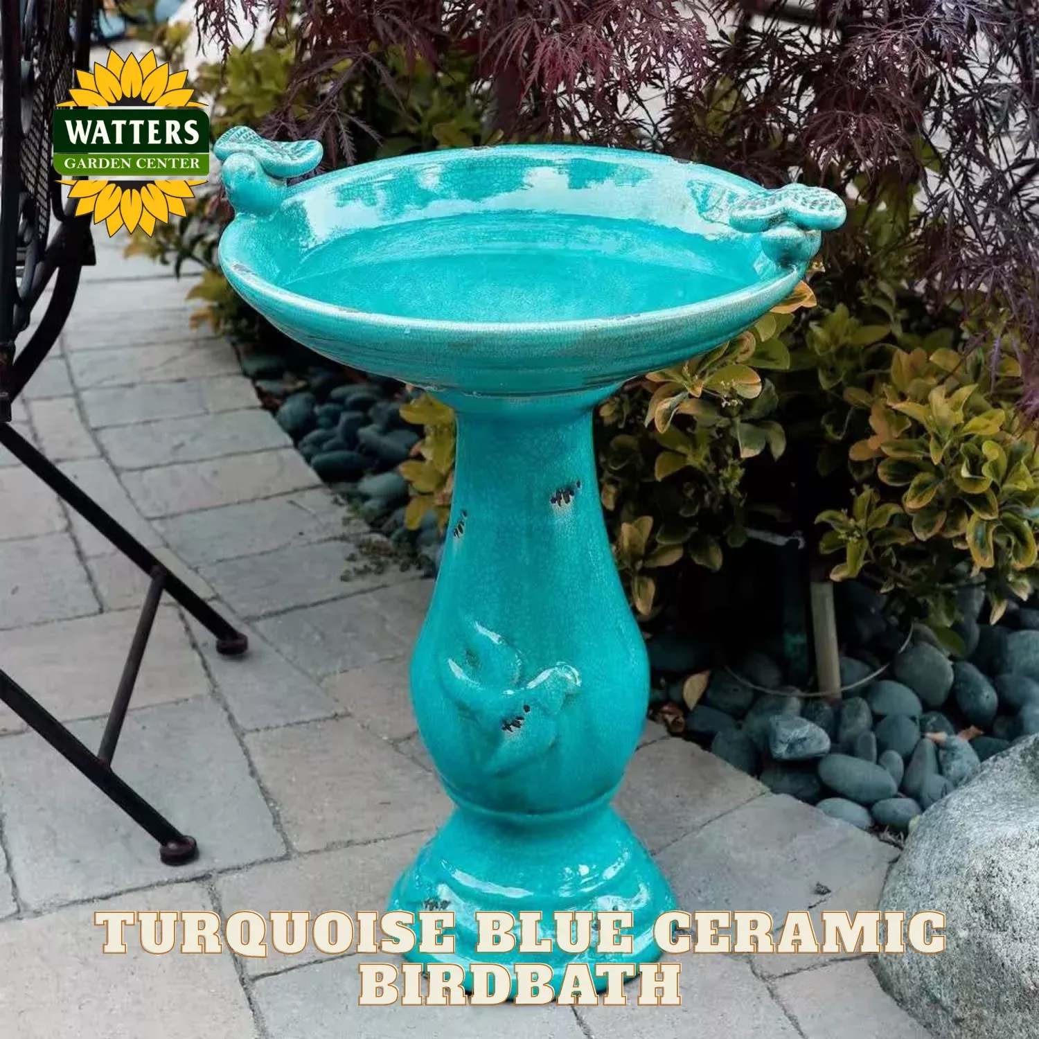 Outdoor Turquoise Blue Ceramic Birdbath