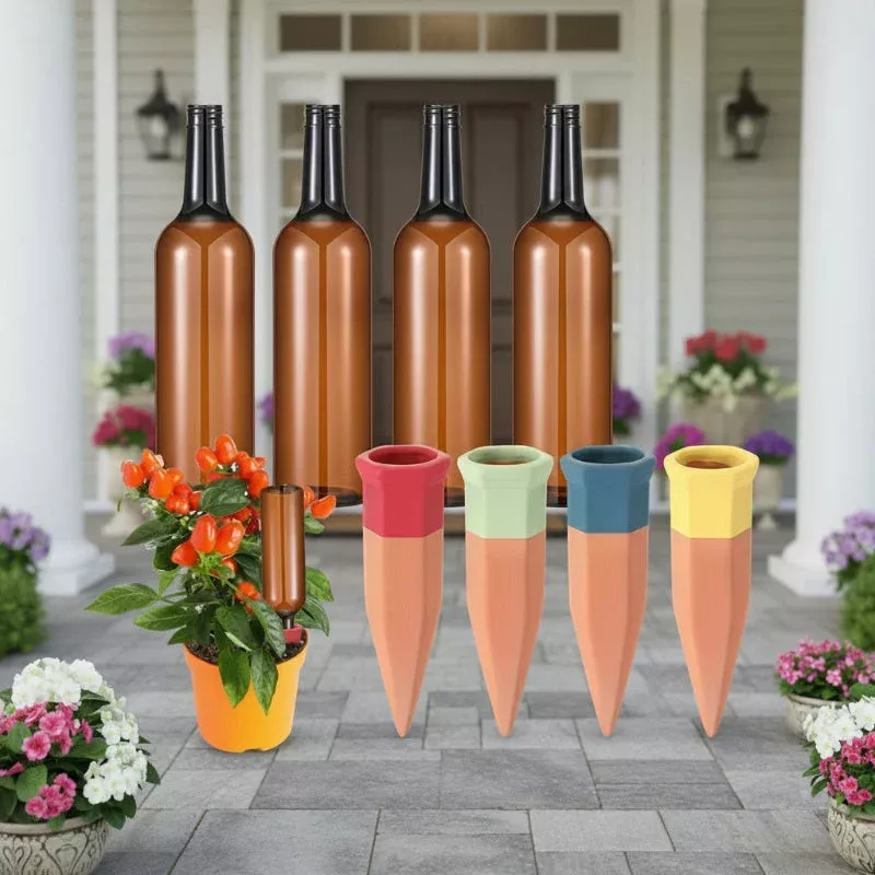 Plant Watering Spikes – Terracotta Automatic Plant Waterer with 25oz Plastic Bottles for Indoor & Outdoor Plants