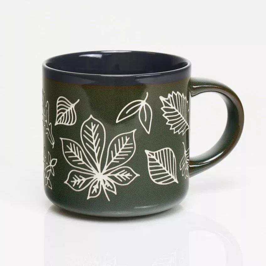 Pressed Leaves Hand Carved 15 oz Ceramic Mug