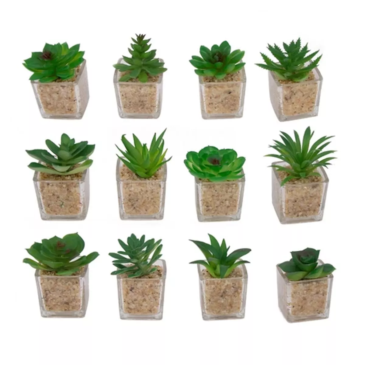 Set Of 4 Artificial Succulent Plants Mini Potted Faux With Pot In/Outdoor Decor