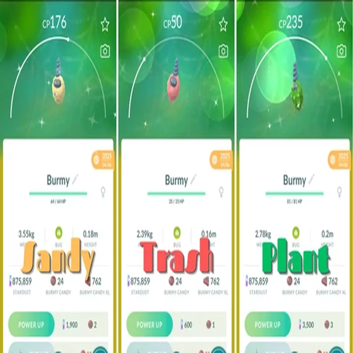 Shiny (Dazzling) Burmy All Forms Pokemon GO Registered Only