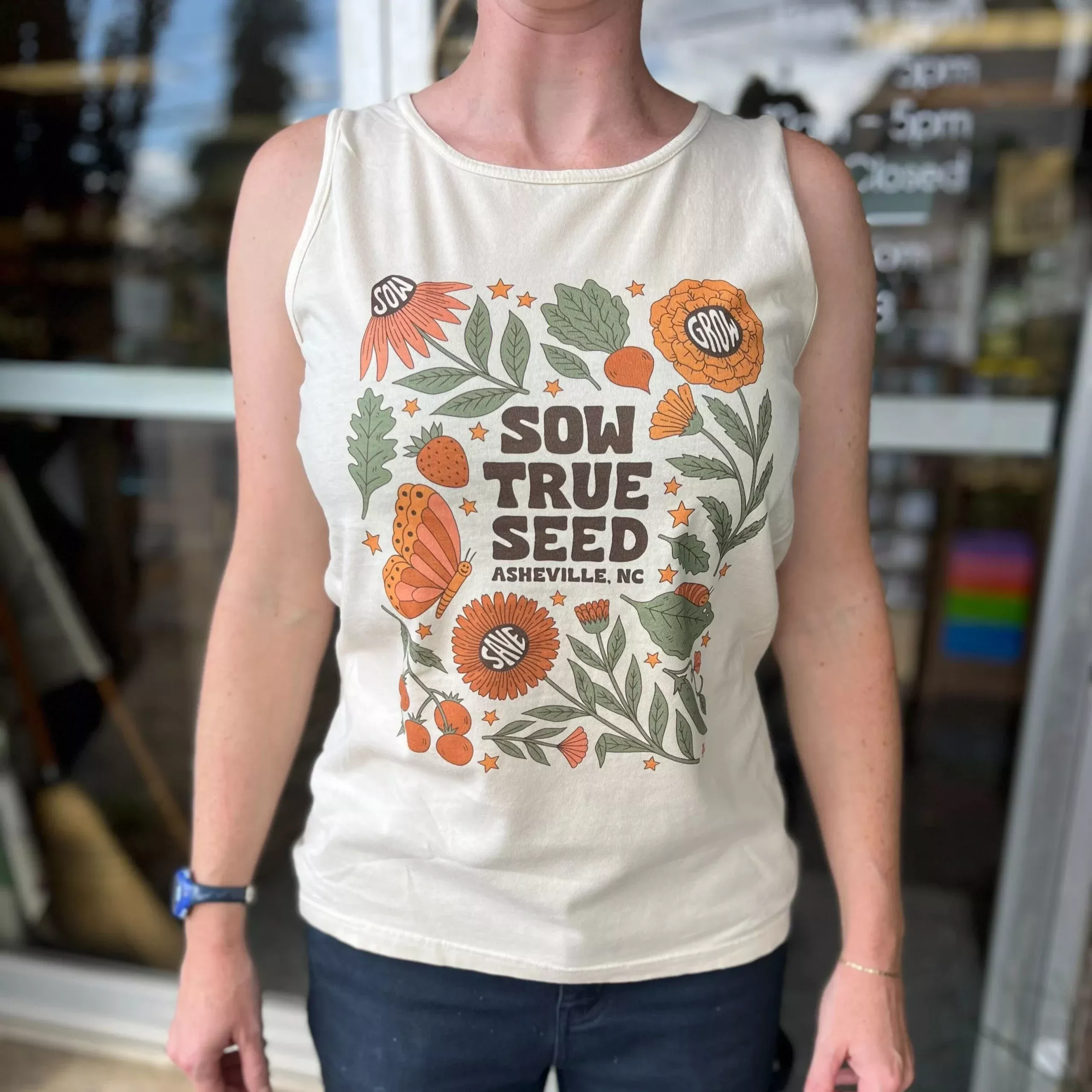 “Sow, Grow, Save” Tank Top, Cream