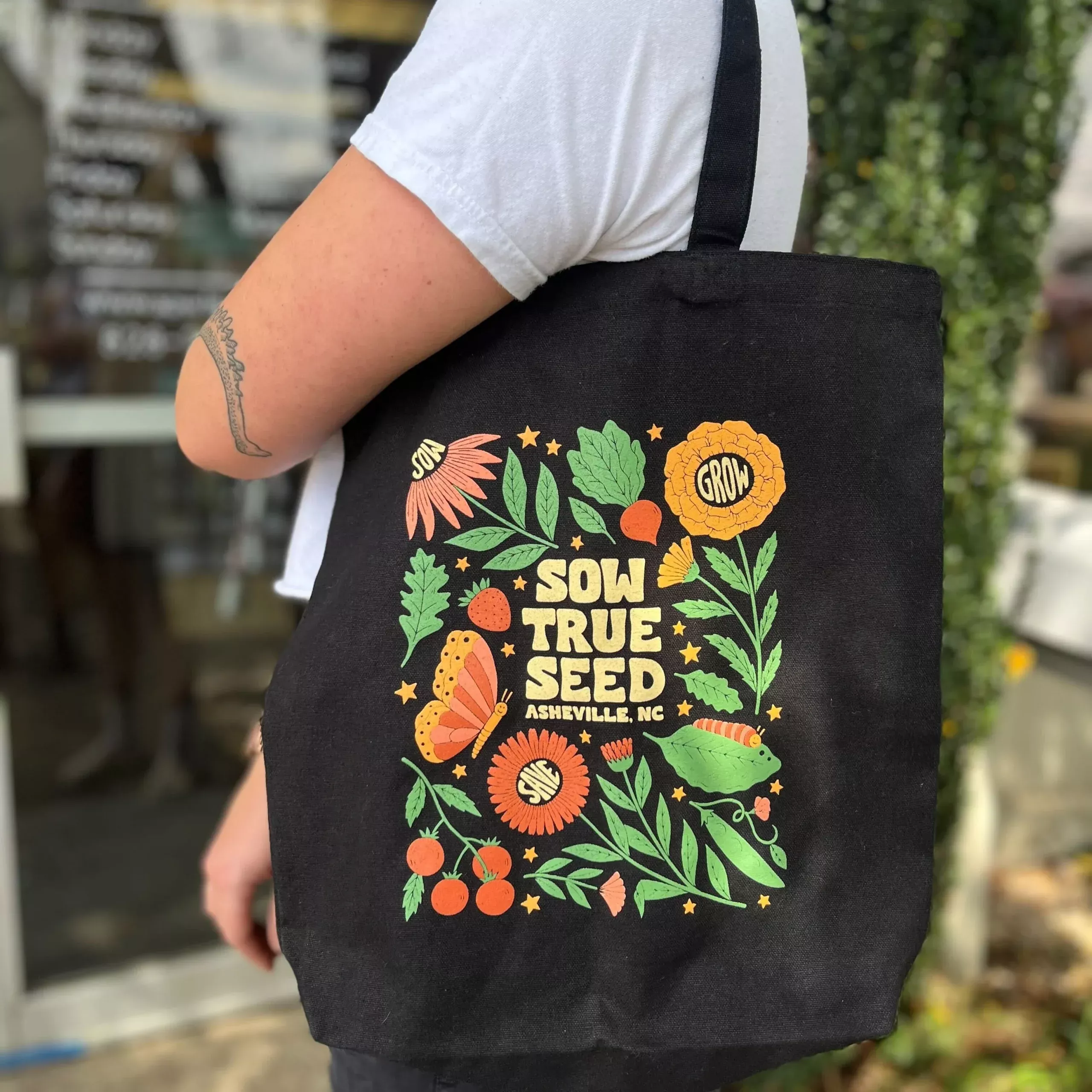 “Sow, Grow, Save” Tote Bag, Black